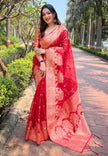 Red Organza Floral Rainbow Zari Woven Unique Saree