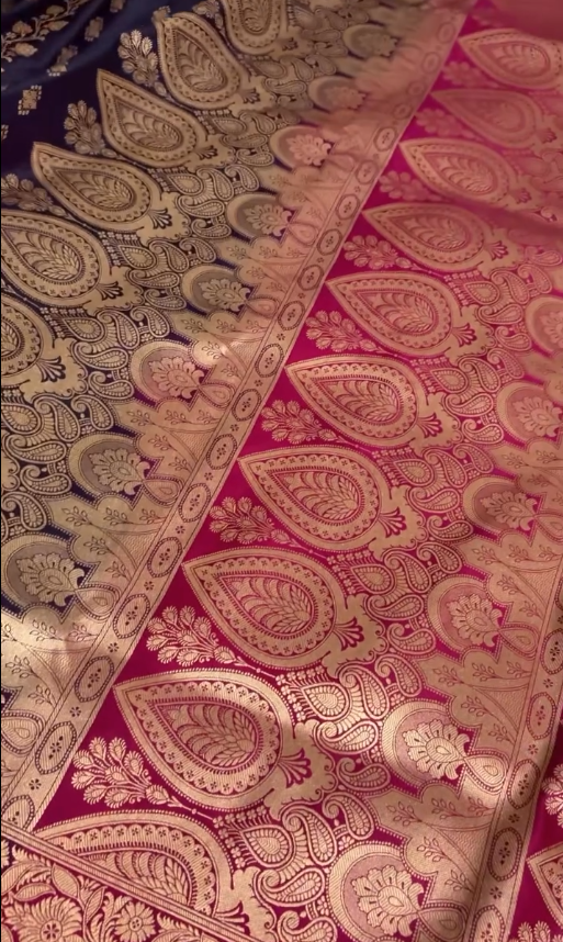 Royal Purple Banarasi Silk Saree with Antique Gold Zari Motifs