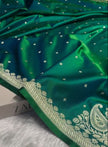 Emerald Green Soft Silk Saree with Silver Zari Butti & Designer Border | Elegant Festive Wear
