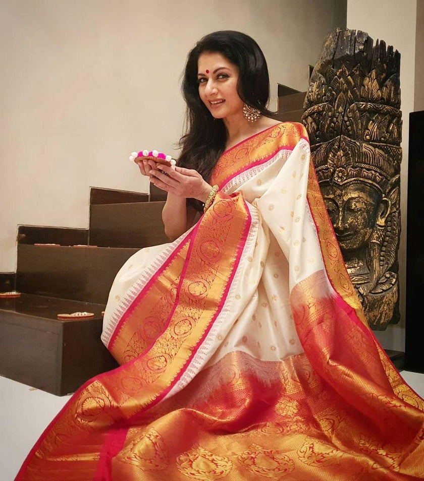Ointmen White  Banarasi Silk Saree