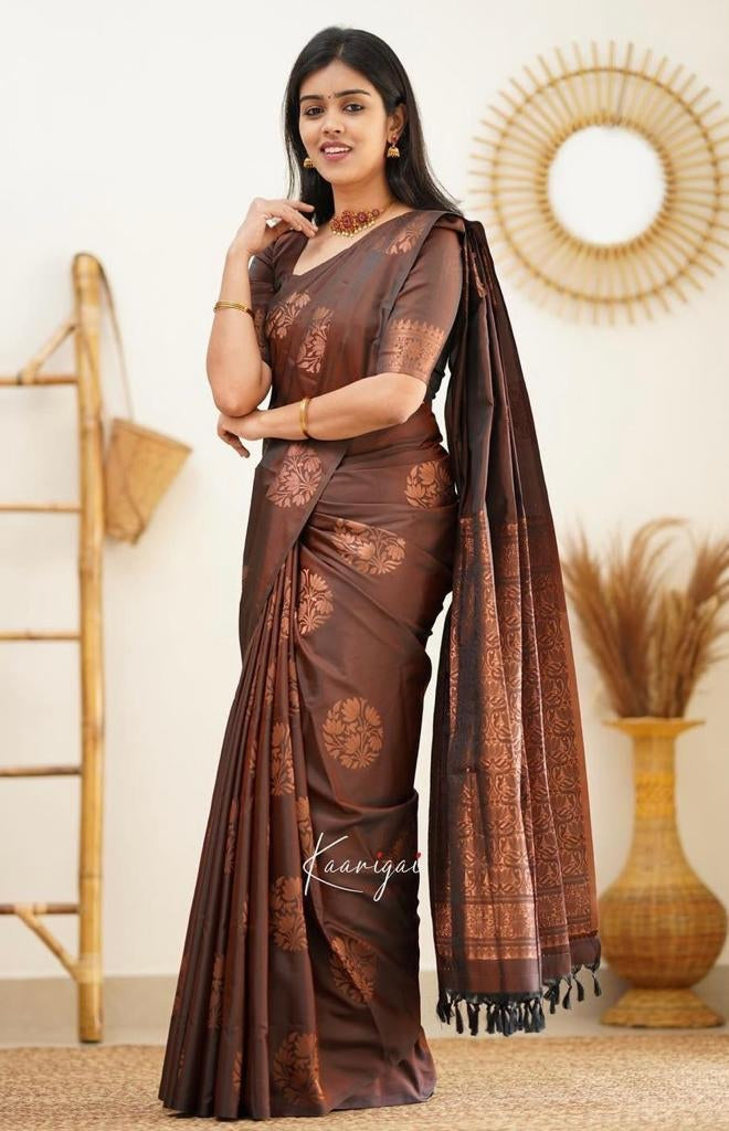 Emperor Brown Banarasi Silk Saree