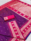 Royal Purple Banarasi Silk Saree with Rani Pink Border and Silver Zari Pallu
