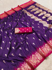 Royal Purple Silk Saree with Gold Zari Butta & Rani Pink Floral Border Pallu