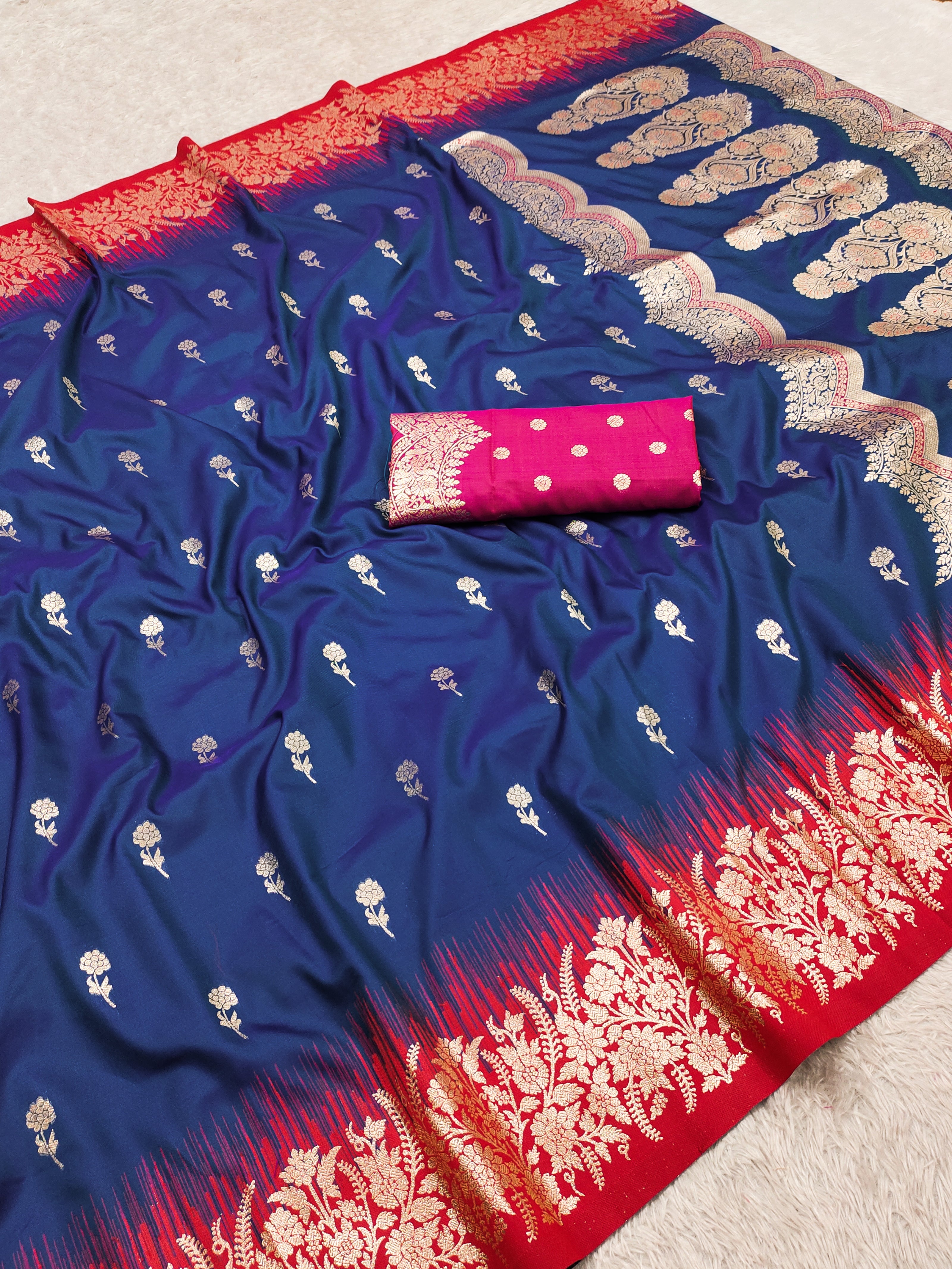 Premium Luxury Royal Blue Woven Silk Saree with Rich Zari Border & Designer Pallu