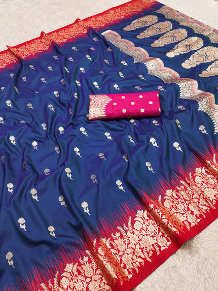 Premium Luxury Royal Blue Woven Silk Saree with Rich Zari Border & Designer Pallu