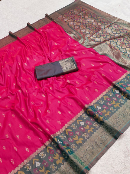 Rani Pink Silk Saree with Antique Zari Border and Traditional Woven Pallu