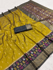 Mustard Yellow Silk Saree with Antique Zari Border and Traditional Woven Pallu