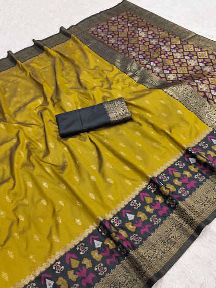 Mustard Yellow Silk Saree with Antique Zari Border and Traditional Woven Pallu