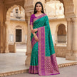 Teal Green Silk Saree with Royal Purple Zari Border and Traditional Woven Pallu