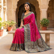 Rani Pink Silk Saree with Antique Zari Border and Traditional Woven Pallu