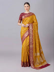 Mustard Yellow Silk Saree with Gold Zari Butta & Rani Pink Floral Border Pallu