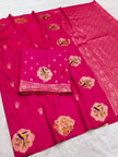 Royal Rani Pink Banarasi Silk Saree with Handwoven Bird Motifs & Antique Zari Border