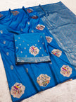 Royal Cobalt Blue Banarasi Silk Saree with Handwoven Bird Motifs & Grand Zari Pallu