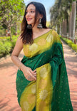 Dark Green Soft Silk Floral Border Zari Woven Saree
