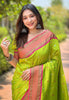 Parrot Green Contrast Zari Woven Chaand Yeola Paithani Silk Saree