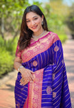 Indigo Blue Soft Silk Contrast Zari Woven Saree
