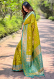 Mehendi Green Soft Silk Contrast Zari Woven Saree