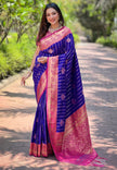 Indigo Blue Soft Silk Contrast Zari Woven Saree