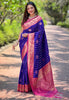 Indigo Blue Soft Silk Contrast Zari Woven Saree