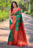 Leaf Green Soft Silk Contrast Zari Woven Saree