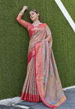 Chiku Colour Soft Kashmiri Silk Saree Wiht Zari Woven