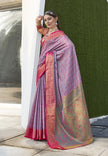 Lavender Colour Soft Kashmiri Silk Saree Wiht Zari Woven