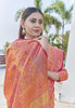 Peach Colour Soft Kashmiri Silk Saree Wiht Zari Woven