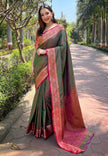 Green Soft Kashmiri Silk Zari Woven Contrast Saree