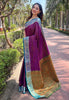 Purple Soft Kashmiri Silk Zari Woven Contrast Saree