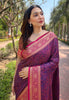 Violet Soft Kashmiri Silk Zari Woven Contrast Saree