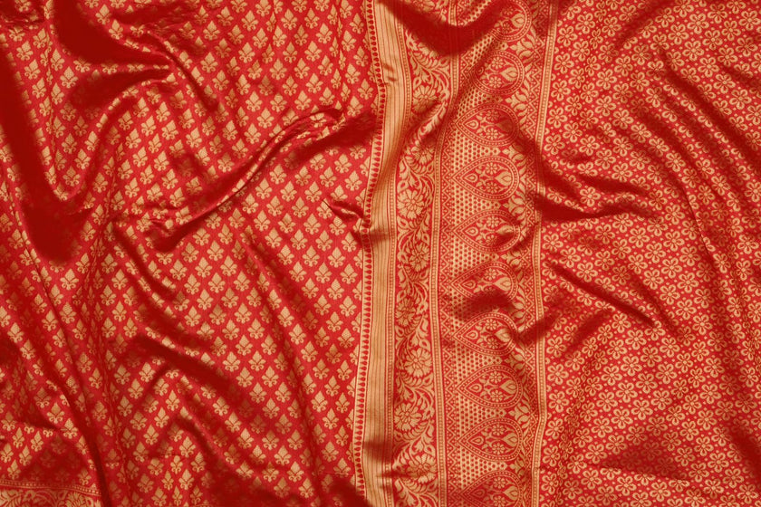 Vermeil Red Banarasi Silk Saree