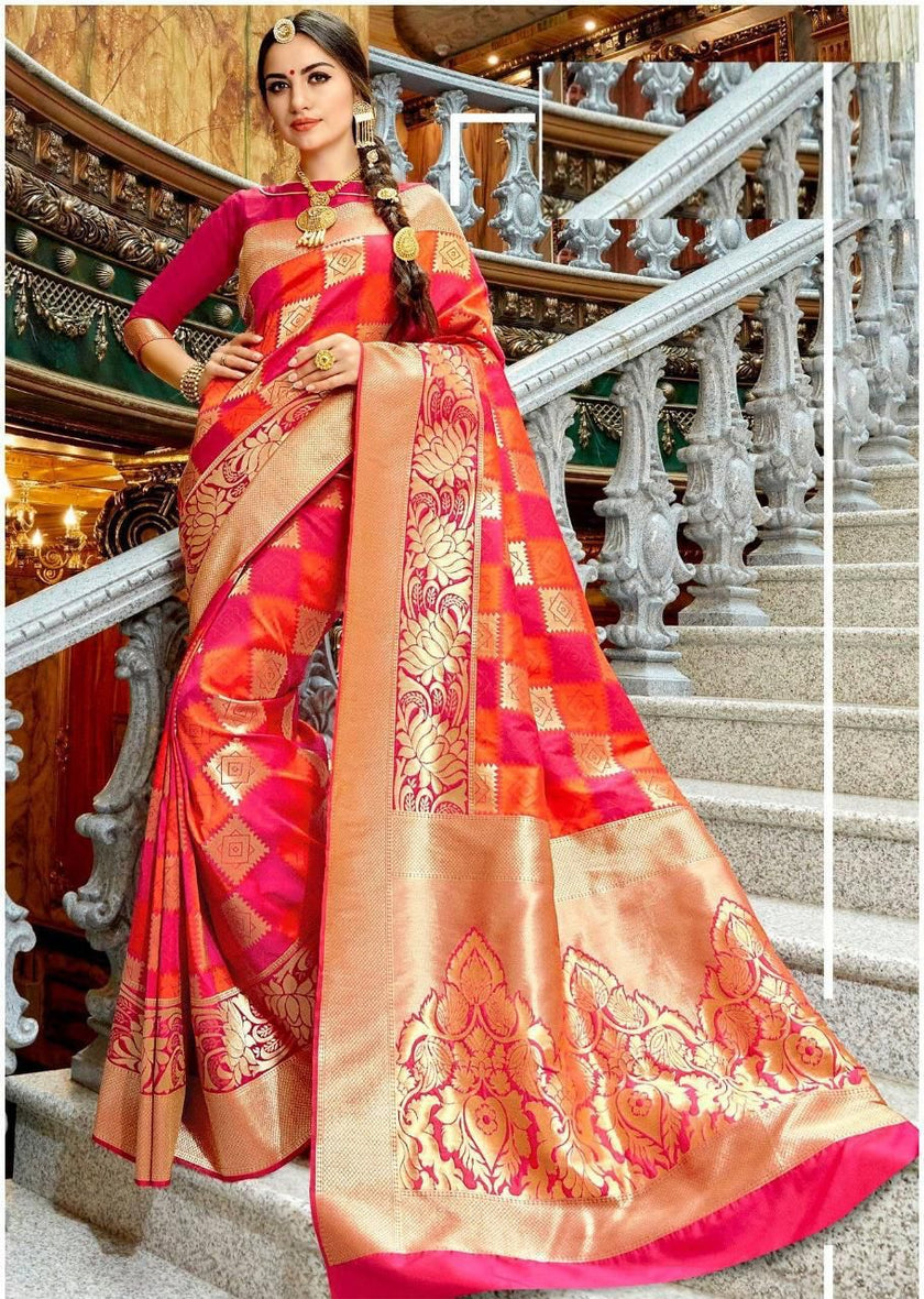 Taffy Pink Banarasi Silk Saree