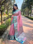 Pink Kanchipuram Tissue Silk Traditional Zari Woven Saree