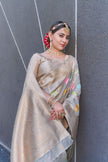 Grey Organza Jaal Zari Woven Saree