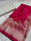Rani Pink Banarasi Satin Katan Silk Saree with Traditional Ghat Zari Border