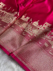 Rani Pink Banarasi Satin Katan Silk Saree with Traditional Ghat Zari Border
