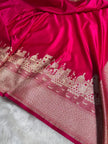 Rani Pink Banarasi Satin Katan Silk Saree with Traditional Ghat Zari Border
