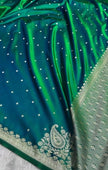 Emerald Green Soft Silk Saree with Silver Zari Butti & Designer Border | Elegant Festive Wear