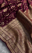 Wine Maroon Banarasi Silk Saree with Gold Zari Butti & Rich Designer Border | Royal Wedding Wear