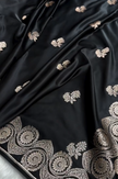 Midnight Black Banarasi Silk Saree with Silver Zari Butta & Ornate Woven Border