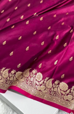 Magenta Banarasi Silk Saree with Gold Zari Butta & Floral Woven Border