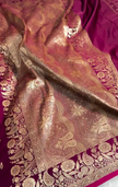 Magenta Banarasi Silk Saree with Gold Zari Butta & Floral Woven Border