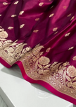 Magenta Banarasi Silk Saree with Gold Zari Butta & Floral Woven Border