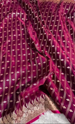 Magenta Banarasi Silk Saree with Gold Zari Butta & Floral Woven Border