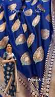 Peacock Blue Banarasi Silk Saree with Gold Zari Floral Butta