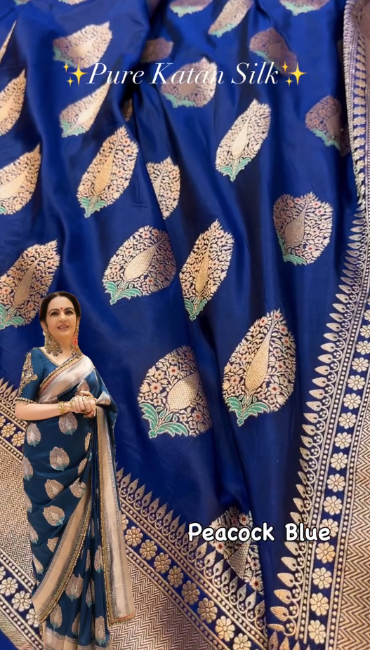 Peacock Blue Banarasi Silk Saree with Gold Zari Floral Butta