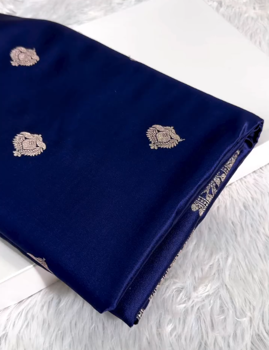 Royal Blue Banarasi Silk Saree with Silver Zari Butta