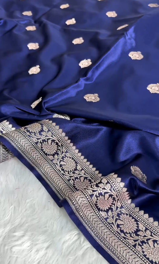 Royal Blue Banarasi Silk Saree with Silver Zari Butta