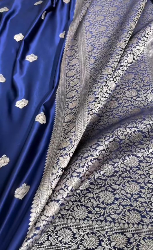 Royal Blue Banarasi Silk Saree with Silver Zari Butta