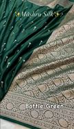 Emerald Green Mashru Silk Saree with Silver Zari Butta & Woven Border